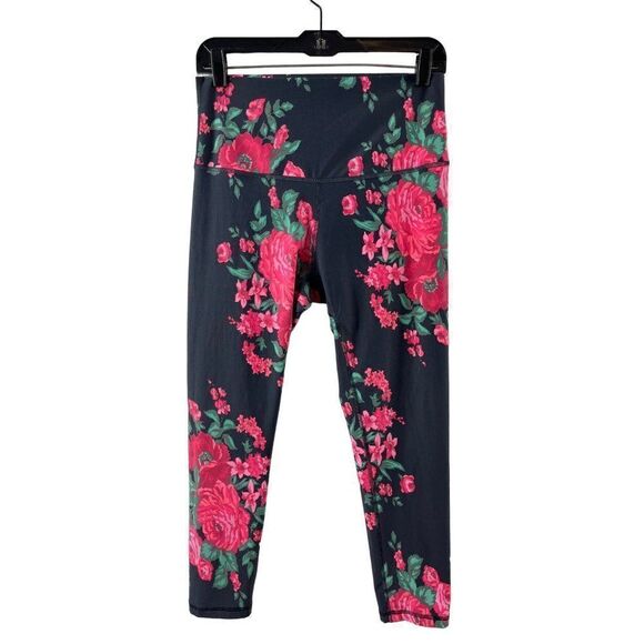 Albion Fit Antigua Pink Floral Cropped Leggings Medium Gray Compression Athletic - Picture 2 of 8